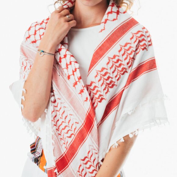 Houndstooth scarf, Keffiyeh, Arafat Hatta, cotton wide scarf tassels shemagh - Picture 2 of 3
